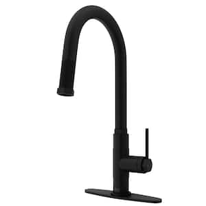 Hart Arched Kitchen Single Handle Pull-Down Spout Kitchen Faucet Set with Deck Plate in Matte Black