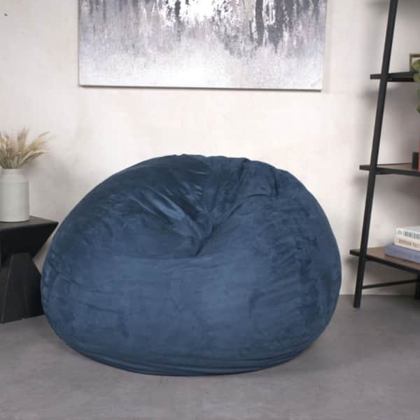 Blue Bean Bag Chair for Adults & Kids, Microsuede Bean Bag Sofa with Removable Cover, Shredded Foam Filled Lounge Chair