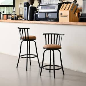 Pistil 24 and 29 in. Brown Slat Back Adjustable Height Metal Frame Bar Stools with Faux Leather Seat (Set of 2)