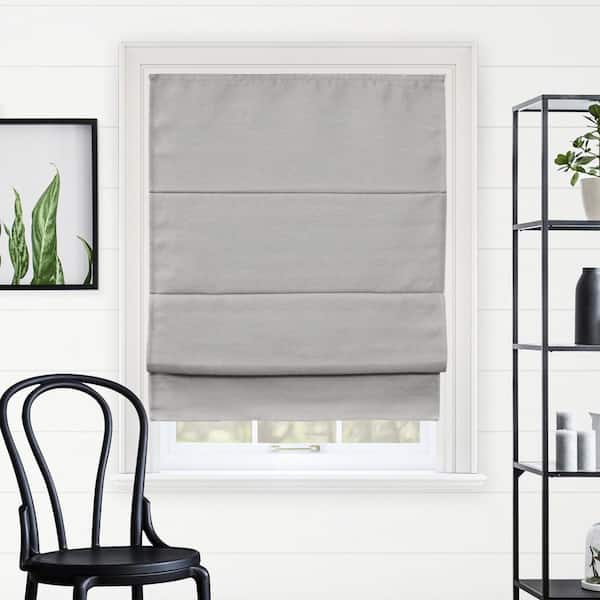 Del Mar Ready-Made Pearl Grey Cordless Blackout Privacy Fabric Roman Shade 35 in. W x 64 in. L