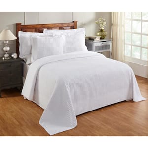 Julian Collection in Solid Stripes Design White Queen 100% Cotton Tufted Chenille Bedspread