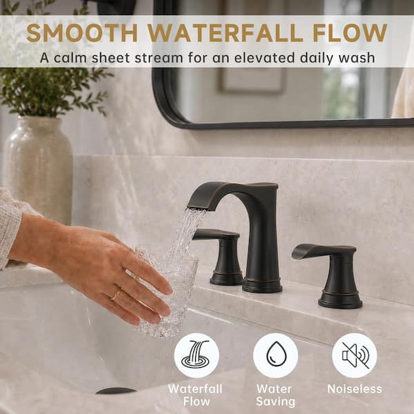 Widespread 2-Handle Waterfall Bathroom Sink Faucet with Pop-Up Drain and Adjustable Handle Spacing in Oil Rubbed Bronze