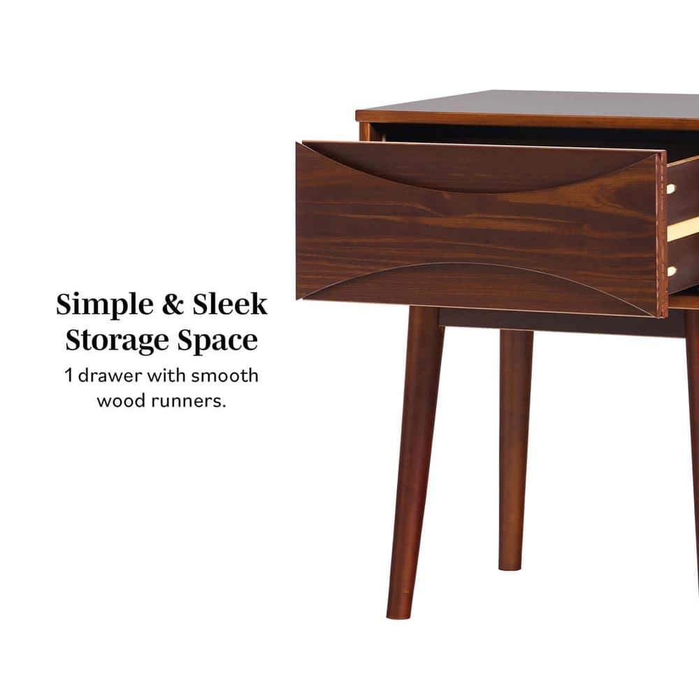Walnut Solid Wood Mid-Century Modern 1-Drawer Nightstand