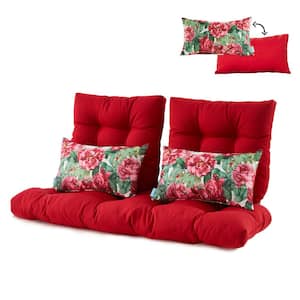 Outdoor Settee Loveseat Bench Cushions with 2 Lumbar Pillows Set of 5 Wicker Tufted Cushions for Patio Furniture in Red
