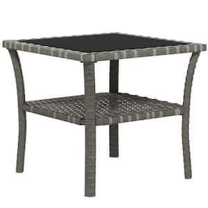 Light Gray, Sand Square Shape Aluminum 17.75 in. Outdoor Rattan Side Table with Extension