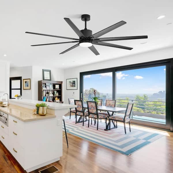 76 in. Smart Indoor/Outdoor Black LED Ceiling Fan with APP, Remote and Wall Control, Reversible DC Motor, Black