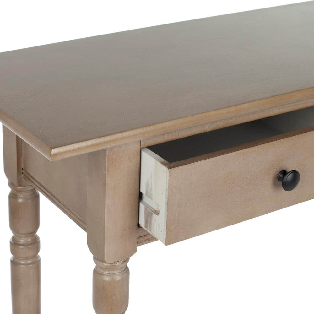 Transitional Gray Pine Console Table with Dual Storage Drawers