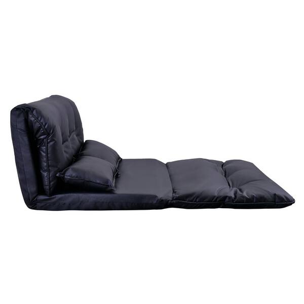 URTR 43.3 in. Black PU Leather Twin Foldable Floor Sofa Bed