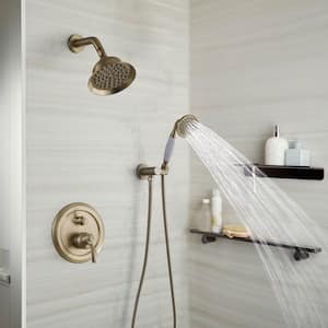 2-Spray 6 in. Wall Mount Fixed and Handheld Shower Head 1.8 GPM Shower System in Brushed Gold