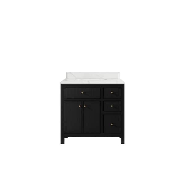Willow Collections Sonoma 36 in. W x 22 in. D x 36 in. H Single Sink Bath Vanity Center in Black with Cove Edge Calacatta Quartz Top