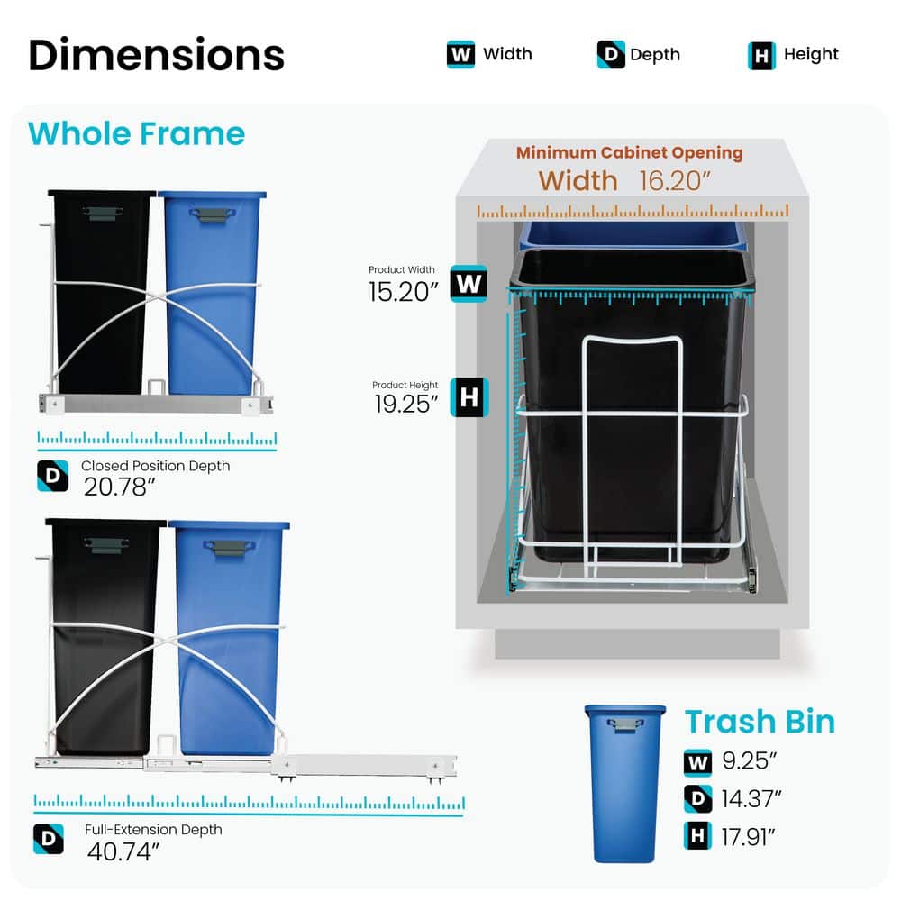 Dual Compartment Black and Blue Plastic Pull-Out Kitchen Trash Can