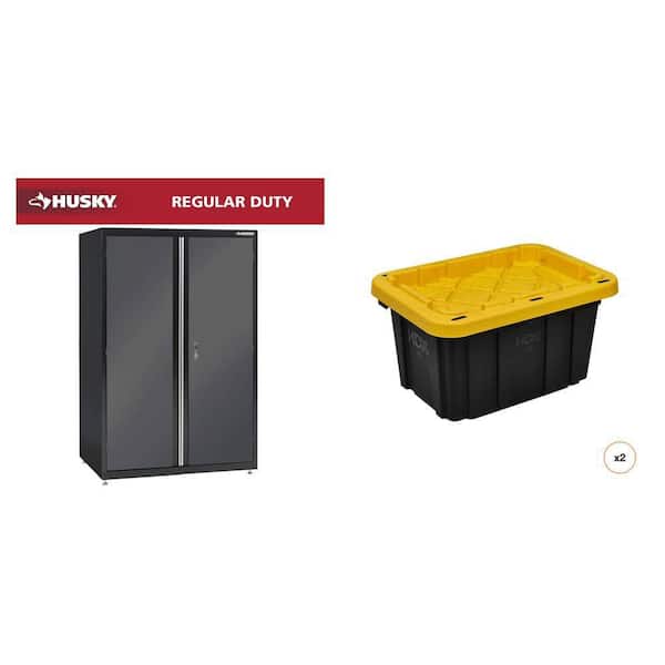 46 in. x 72 in. x 24 in. 3-Shelf Steel Garage Storage Cabinet and 7 Gal. Black Storage Tote (2-Unit) Combo
