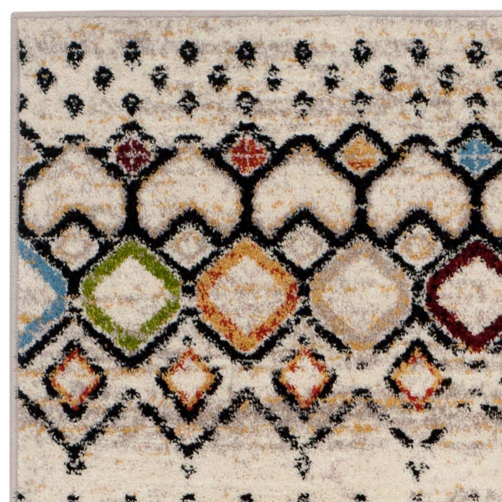 Ivory Multi Geometric 4' x 6' Easy-Care Synthetic Area Rug