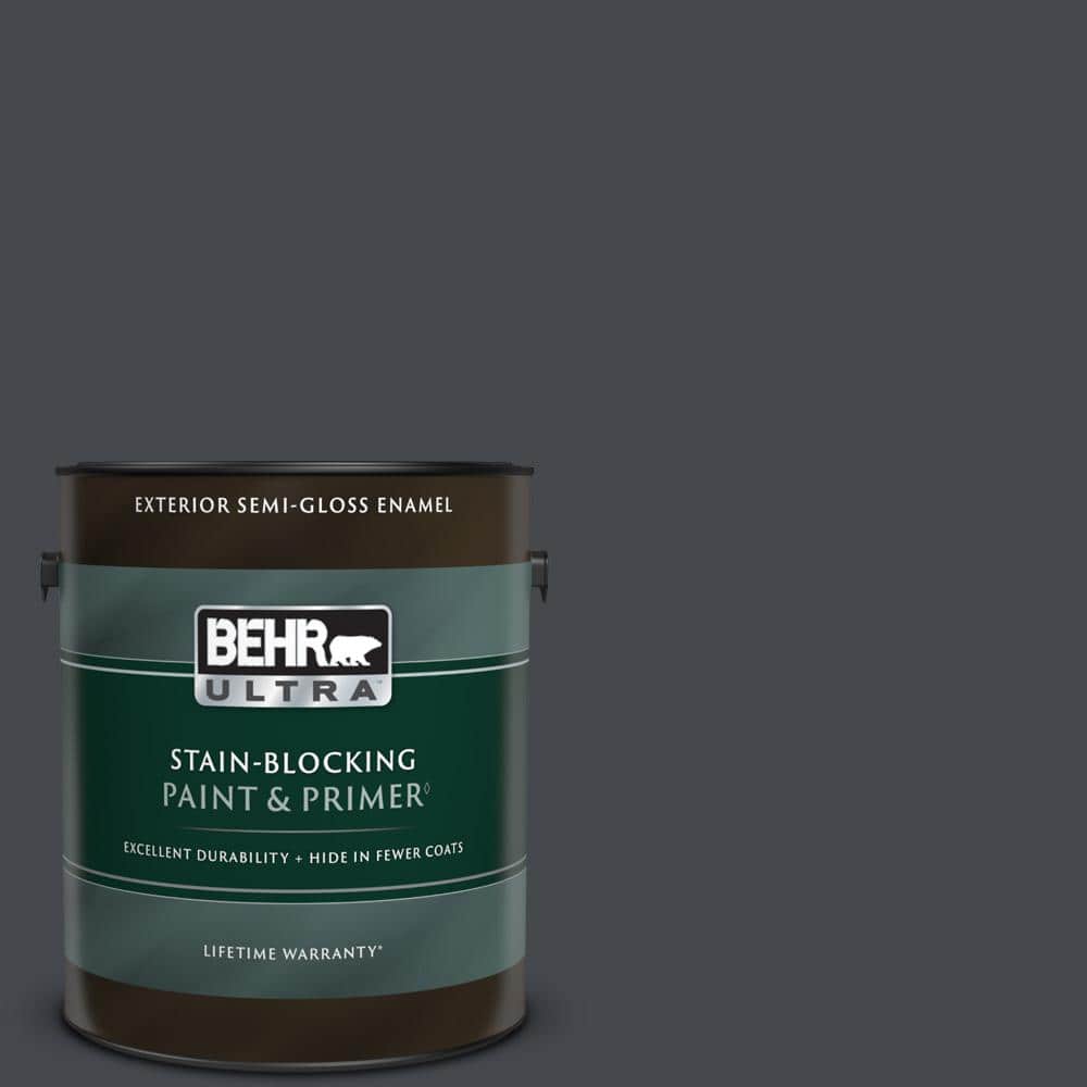 BEHR ULTRA 1 gal. #N490-7 Ink Black Semi-Gloss Enamel Exterior Paint ...