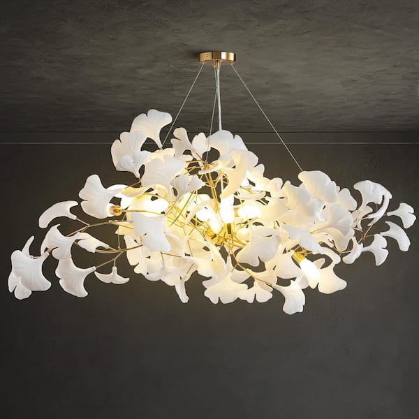 10 Light Gold Chandelier, Luxury Ginkgo Branch Chandelier for Living Room, Dining Room, Foyer, Kitchen Island-L59 in.