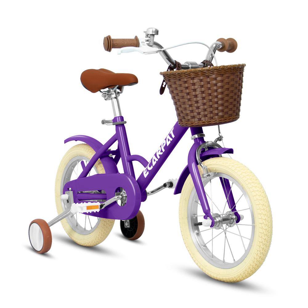 16 in. Purple Girls Bike with Removable Training Wheels Basket Front V Brake Rear Holding Brake