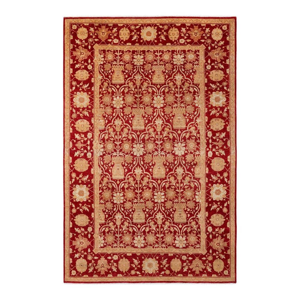 Handmade Red Wool Rectangular Area Rug 6'0" x 9'2"
