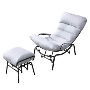 Beauty 2-Piece Metal Outdoor Patio Outdoor Rocking Chair with Light Gray Cushions