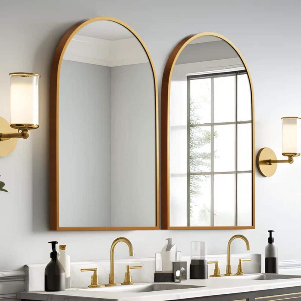 Dovelina 24 in. W x 36 in. H Arched Wall Mirror Gold Metal Framed ...
