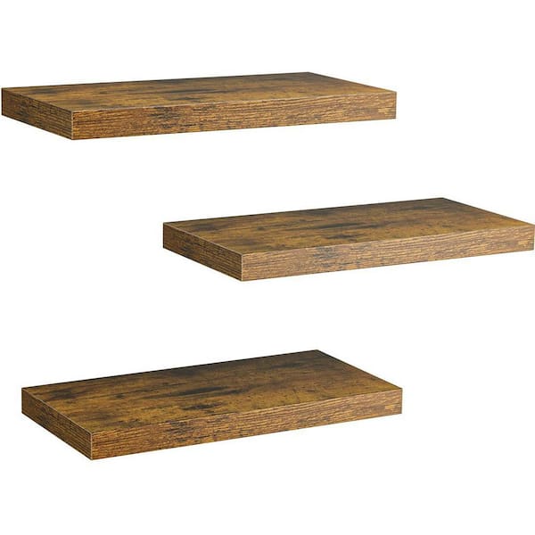 Unbranded 6.7 in. x 15 in. x 1.4 in. Rustic Brown Wood Floating Decorative Wall Shelves