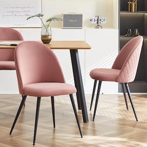 4-Pack Pink Velvet Dining Chairs with Black Metal Legs, Set of 4 Chairs