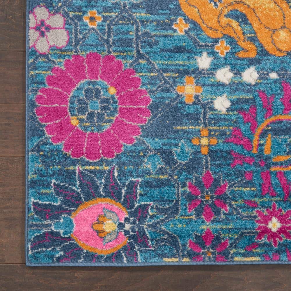Denim Delight Floral Synthetic 6'7" x 9'6" Easy-Care Rug