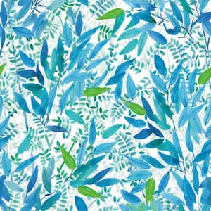 Blue and White Watercolor Leaves Peel and Stick Wallpaper (Covers 28.29 sq. ft.)