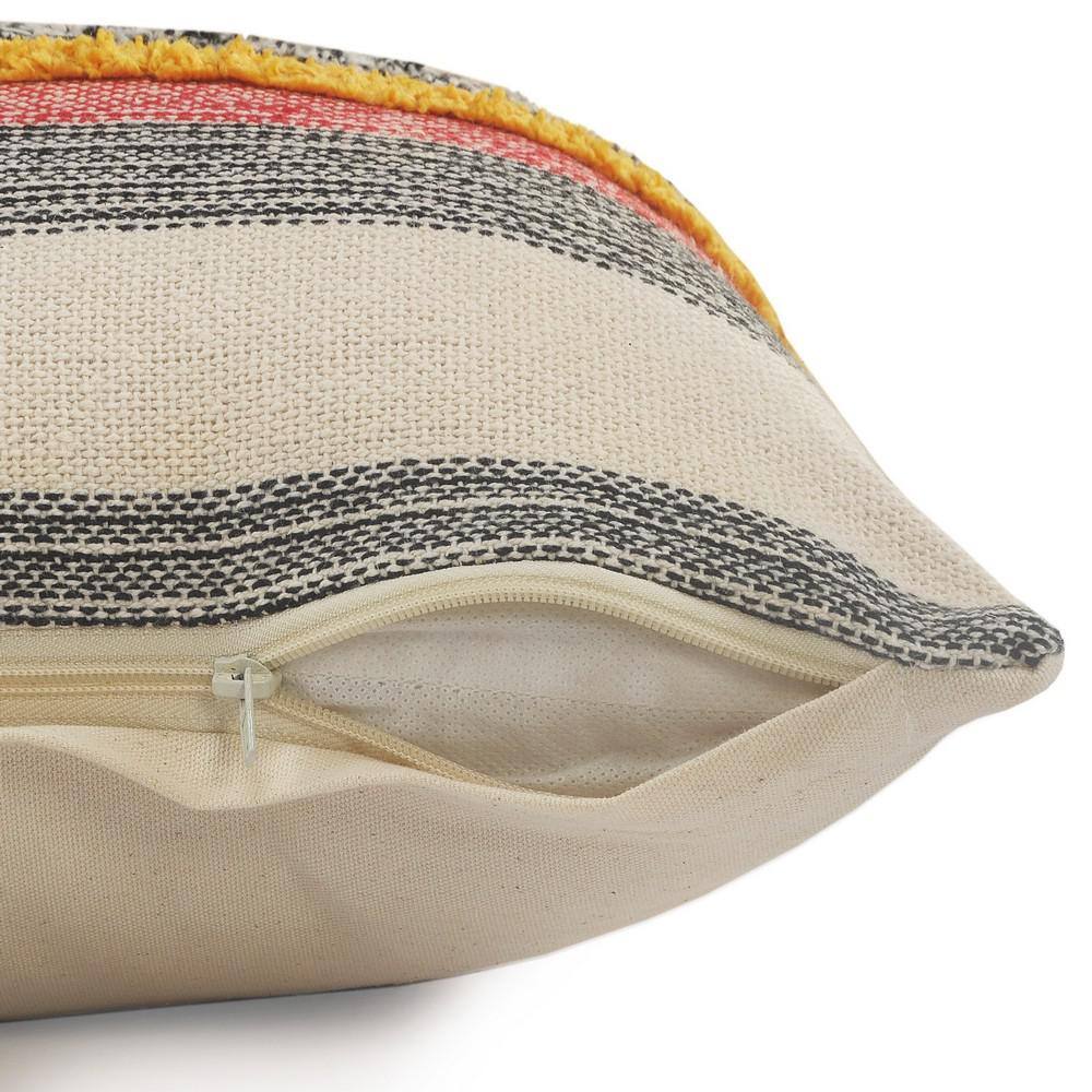 Multicolor Striped Tufted Square Throw Pillow, 18"