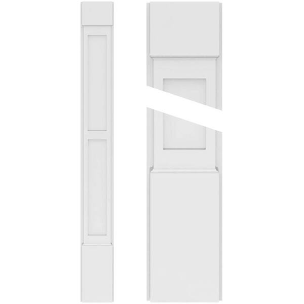 Ekena Millwork 2 in. x 10 in. x 60 in. 2-Equal Flat Panel PVC Pilaster Moulding with Standard Capital and Base (Pair)