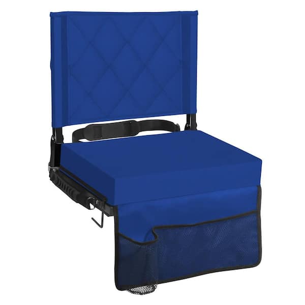 Blue Stadium Seat, Portable Bleacher Seat with Back and Cushion Wide, Folding Stadium Chair with Shoulder Strap