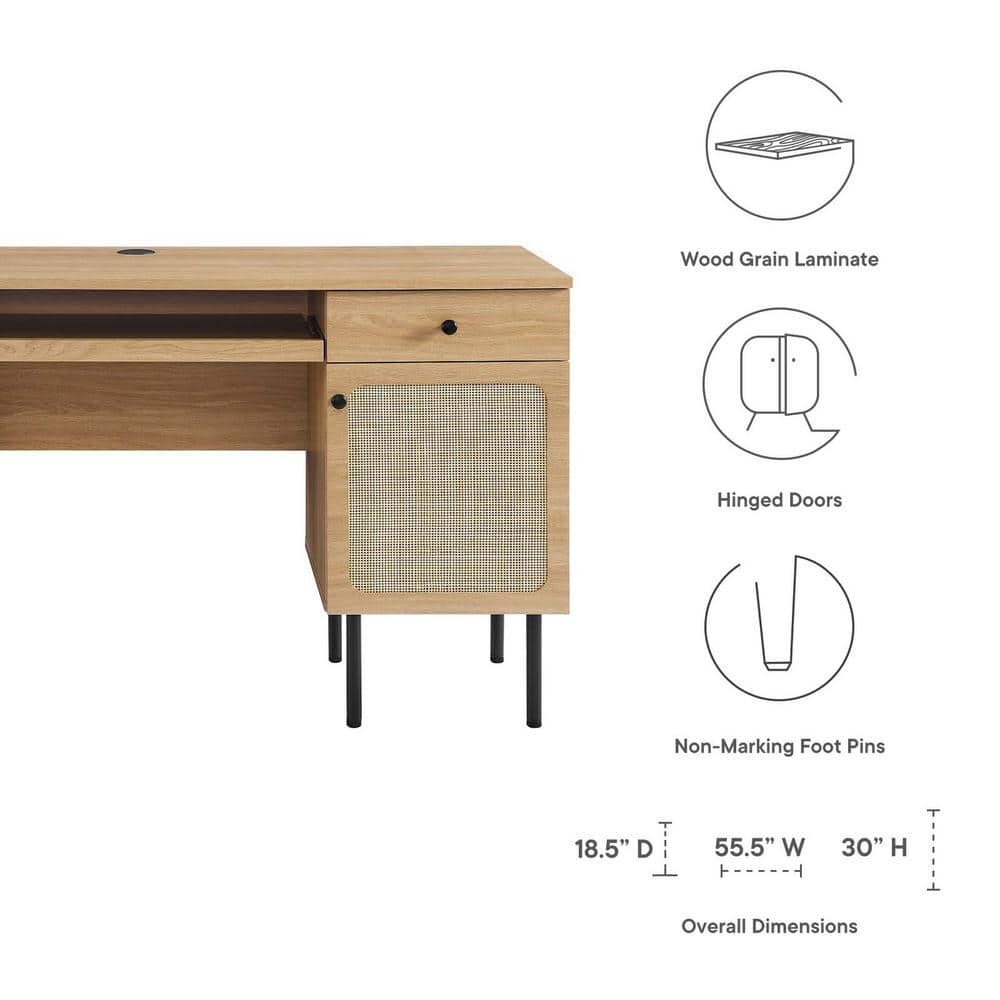 Chaucer Oak Wood Executive Desk with Rattan Detail and Storage
