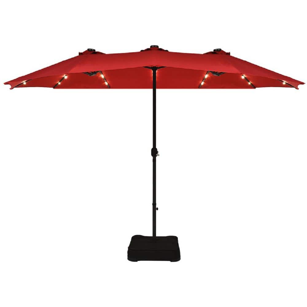15 ft. Market Double-Sided Solar Crank 36-Lights Base LED Patio Umbrella in  Burgundy OP70085WN - The Home Depot