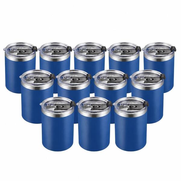 12 oz Stainless Steel Double Wall Vacuum Insulated Tumbler with Straw and Lid, Powder Coated, Navy, 12-Pack