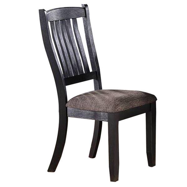 Benjara Gray and Black Fabric Slatted Back Dining Chair (Set of 2)