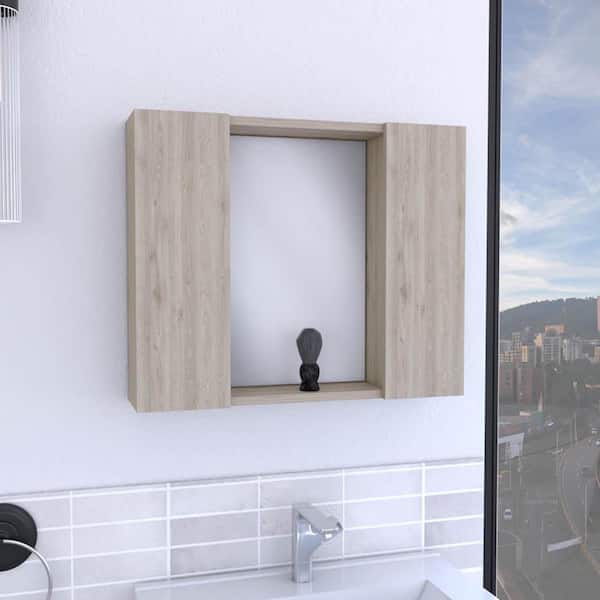 Light Gray 23.6 in W x 19.5 in. H Modern Rectangle Particle Board Framed Mirror Wall Mirror Vanity Mirror