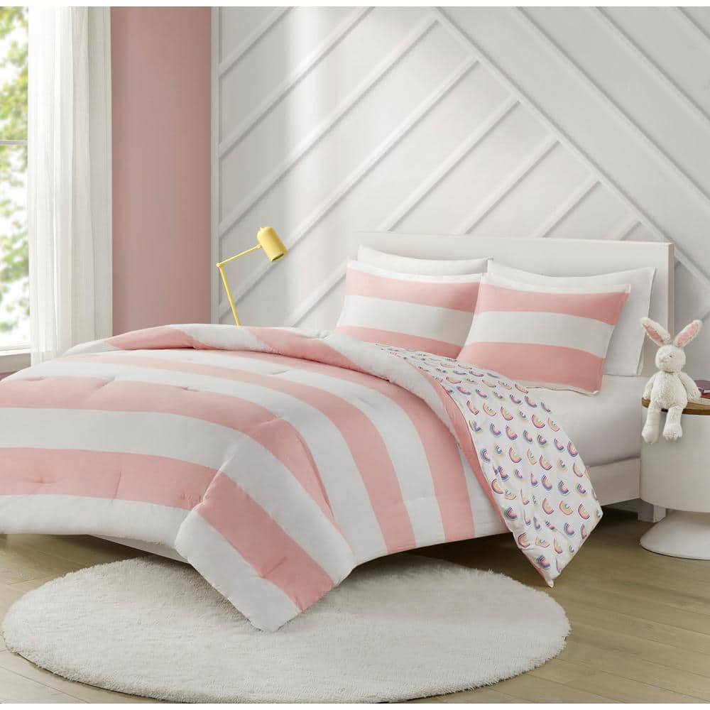 Comfort Spaces Spring 3-Piece Twin/Twin XL Comforter Set Microfiber Pink  Floral Striped Floral Bedding Sets 