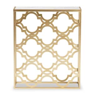 Calanthe 24 in. Marble White and Gold Rectangle Marble Console Table