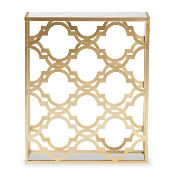 Baxton Studio Calanthe 24 in. Marble White and Gold Rectangle Marble Console Table