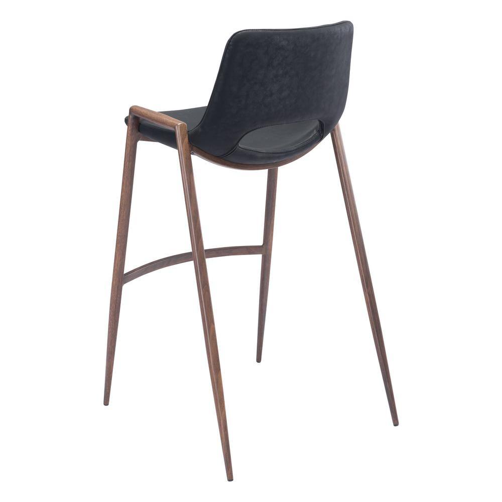 Black Faux Leather and Wood Bar Stool