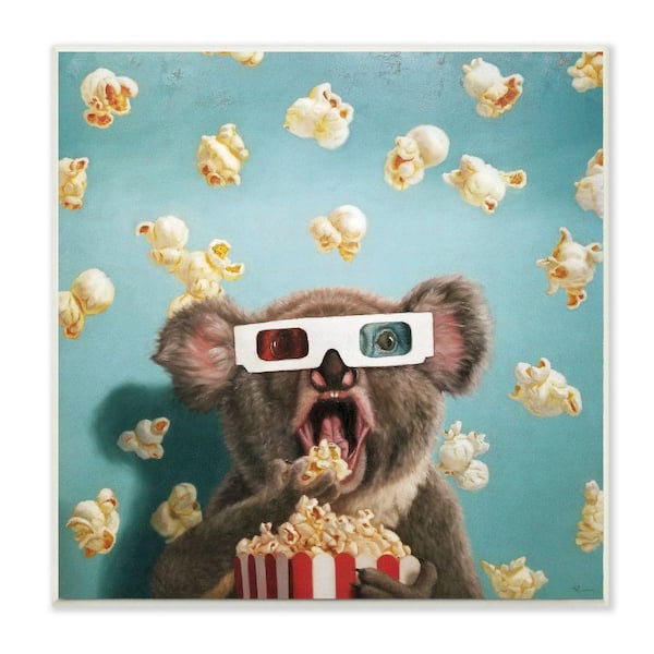 Stupell Industries Adorable Koala Watching Movie with Popcorn by