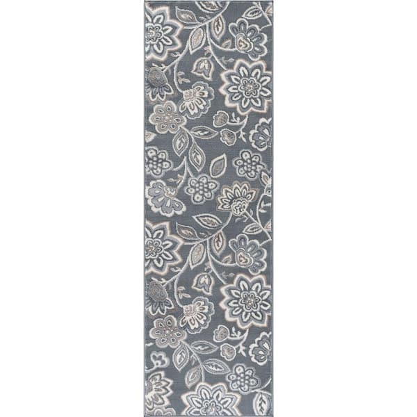 Madison Floral Gray 2 ft. x 8 ft. Indoor Runner Rug