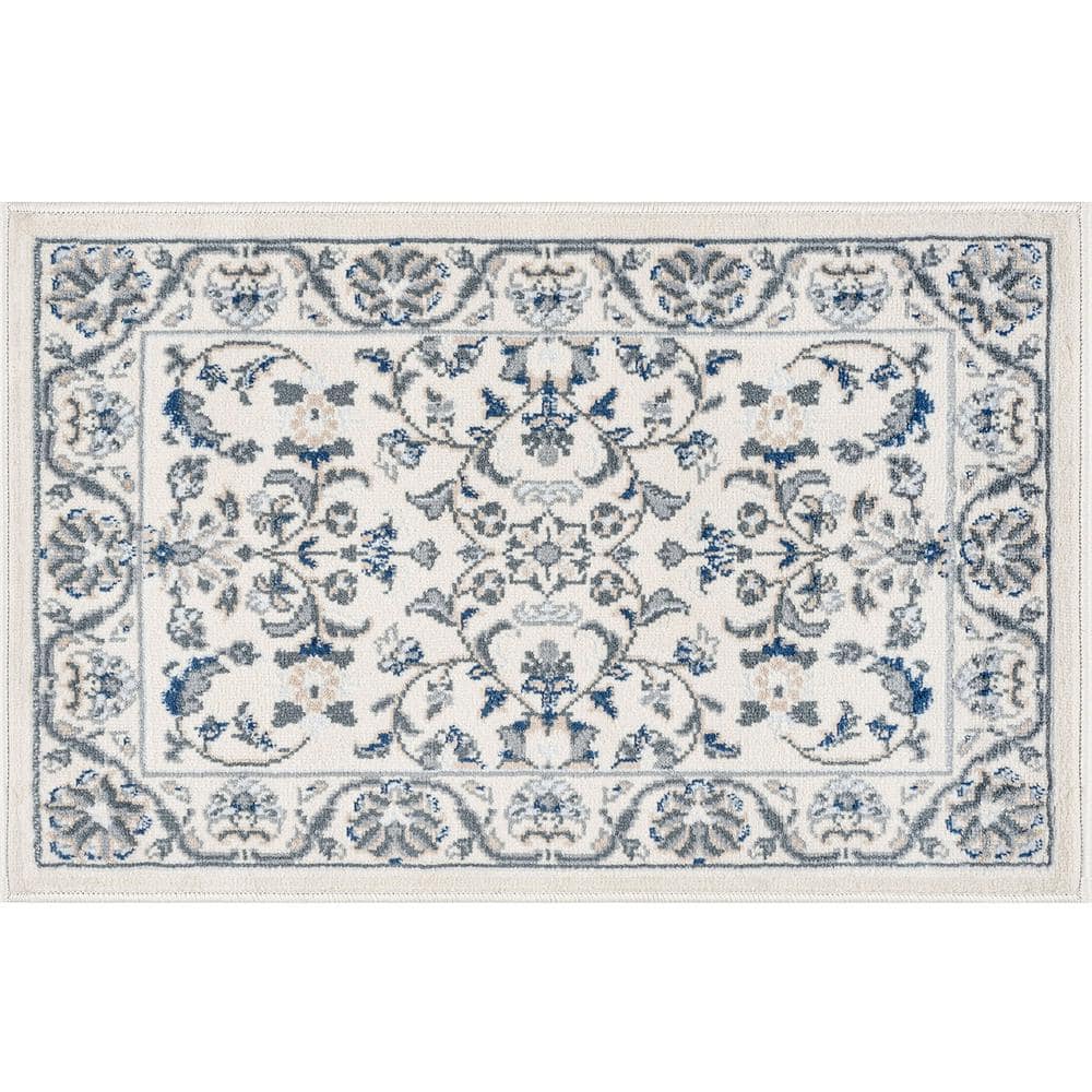 Madison Cream Floral Synthetic 2x3 Rectangular Area Rug