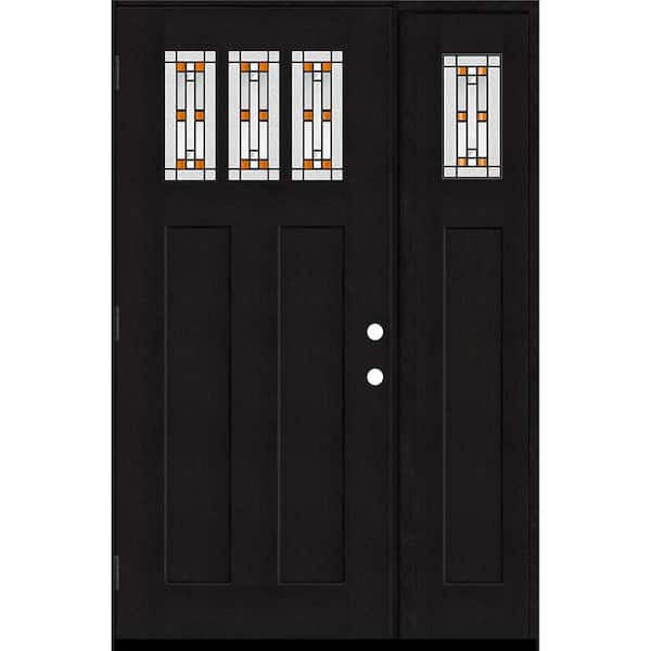 Steves & Sons Regency 51 in. x 80 in. 3Lite Amberton Deco Glass RHOS Onyx Stain Fir Grain Fiberglass Prehung Front Door w/12in.SL