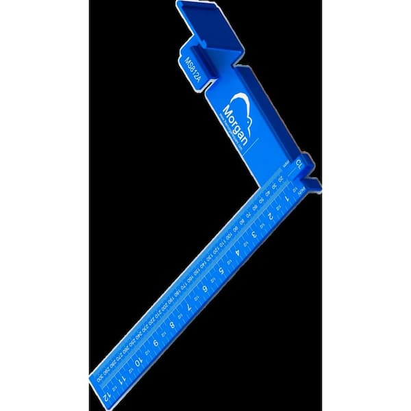 Morgan Square 12 in. Blue Aluminum Carpenter's Square with Tape Measure Mount & Centerline Marking 1-Pack
