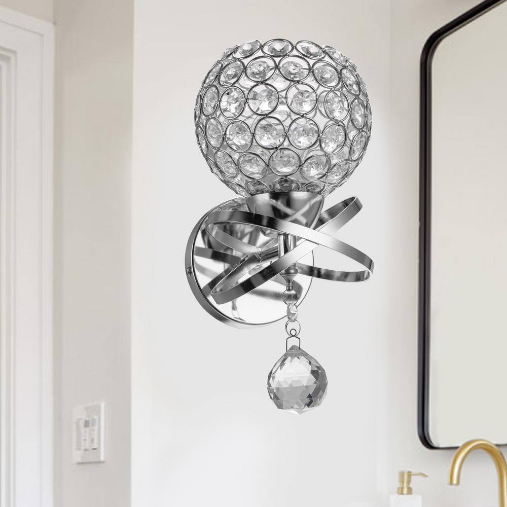 5 in. 1-Light Silver Vanity Light Indoor Wall Sconce with Antique Metal Crystal Shade price history on PriceWatchPro
