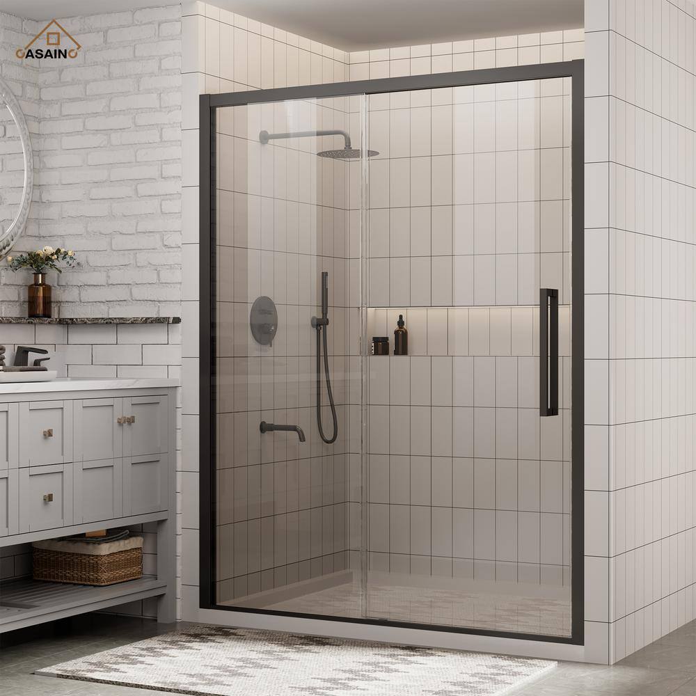 60 in. W x 76 in. H Sliding Framed Soft-closing Shower Door in Matte Black Finish with Tempered Clear Glass price history on PriceWatchPro