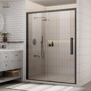60 in. W x 76 in. H Sliding Framed Soft-closing Shower Door in Matte Black Finish with Tempered Clear Glass