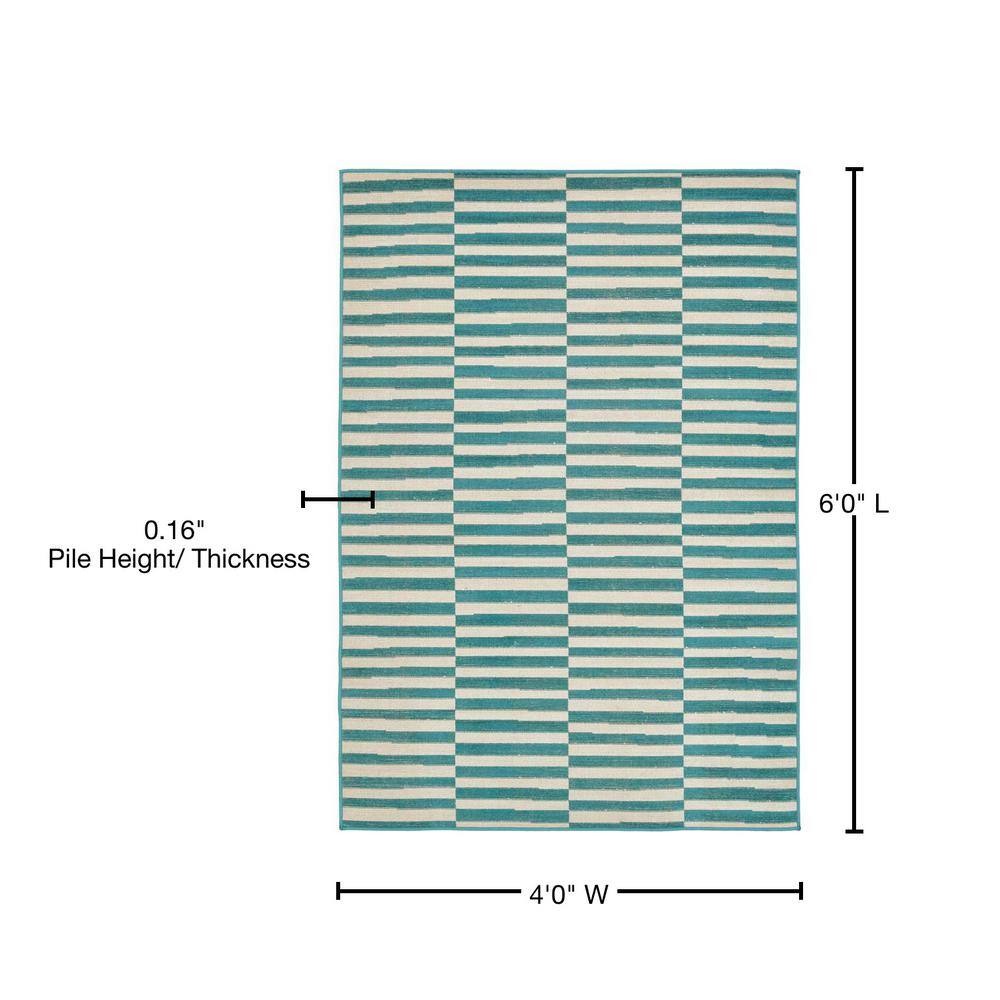 Teal Stripe Easy-Care Synthetic 4' x 6' Rectangular Rug