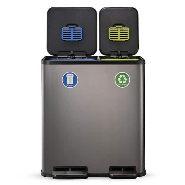 SIMPLI-MAGIC 18.5 Gallon Dual Compartment Step-On Kitchen Trash