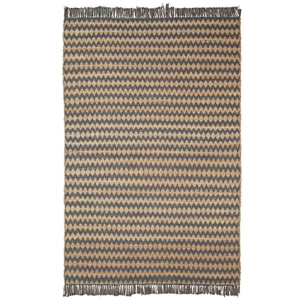 SUPERIOR Chevron Grey 5 ft. x 8 ft. Handwoven Tassel Eco-Friendly Jute and Cotton Area Rug